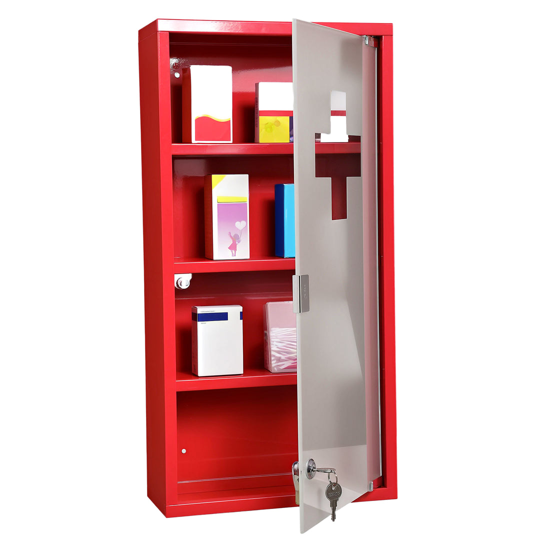 Cassetta Porta Medicine Armadietto Medicinali 4 Livelli Porta in Vetro 603012cm Rosso