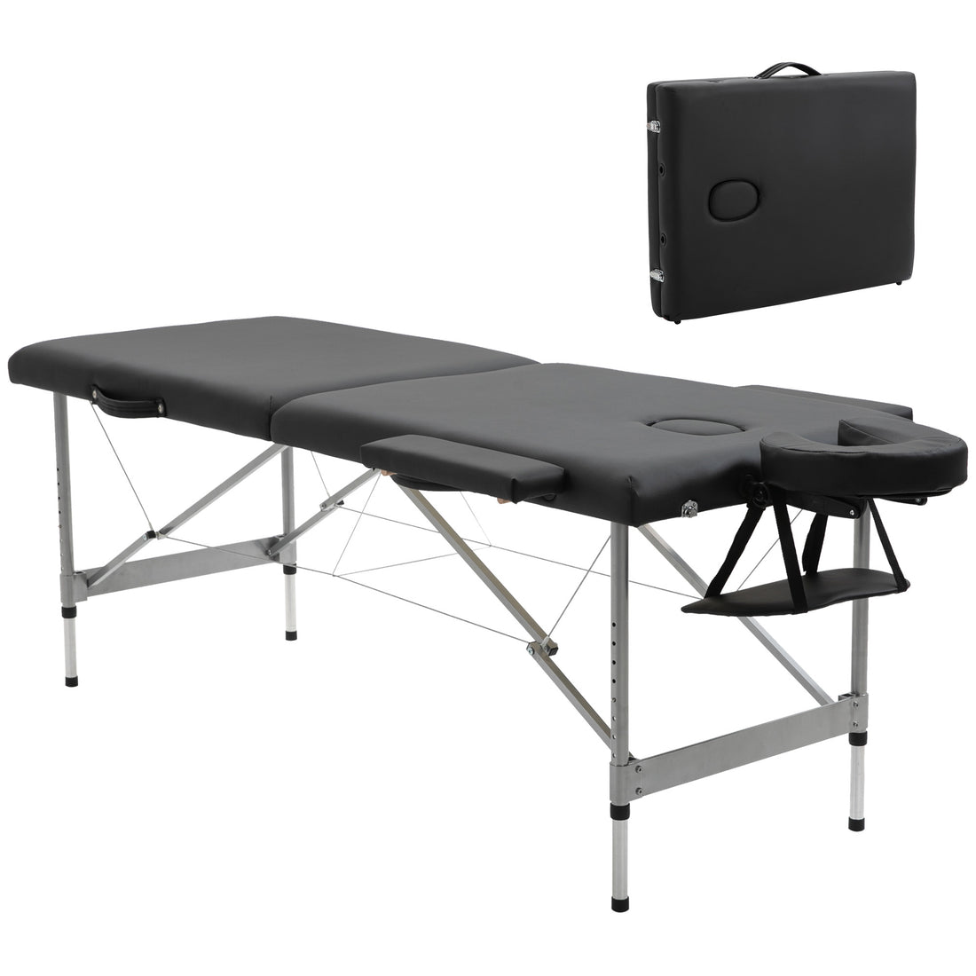Lettino per Massaggio Portatile e Pieghevole con Altezza Regolabile e Seduta Imbottita, 186x71x62-83 cm, Nero
