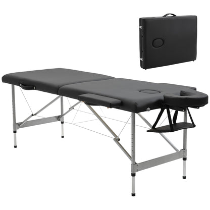 Lettino per Massaggio Portatile e Pieghevole con Altezza Regolabile e Seduta Imbottita, 186x71x62-83 cm, Nero