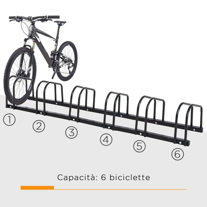 Rastrelliera Portabiciclette Parcheggio per 6 Biciclette in Acciaio, 179x33x27 cm, Nero