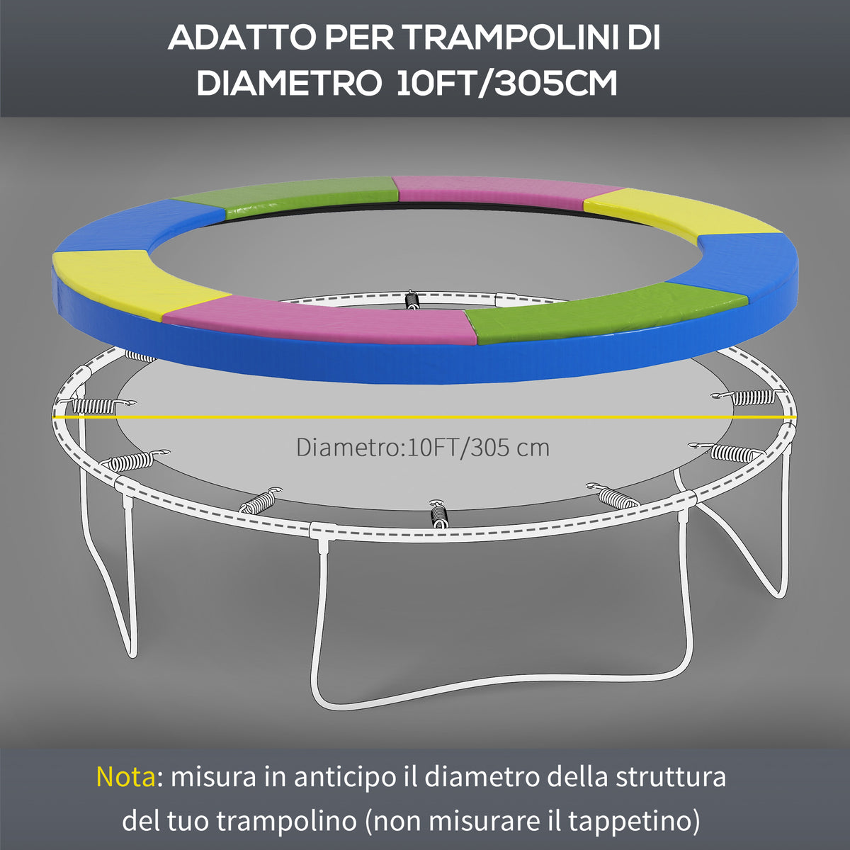 Copertura Tappeto Elastico 305x30 cm Pieghevole e Portatile, in Plastica, PE e Schiuma, Multicolore