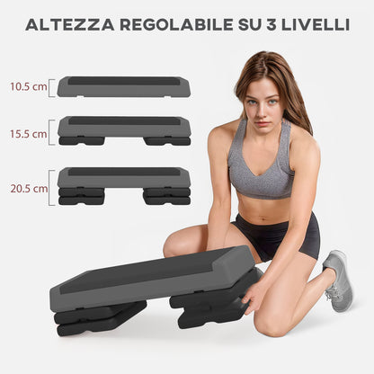 Stepper Fitness Regolabile a 10.5/15.5/20.5 cm con Superficie Antiscivolo in PE, 77x36x20.5 cm, Grigio
