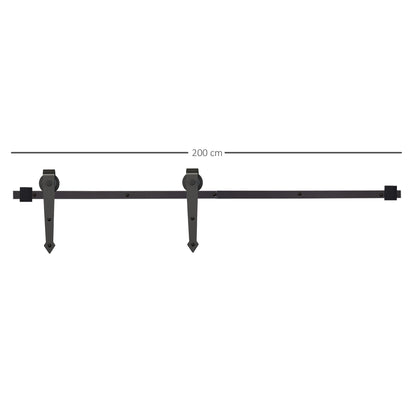 Kit per Porta Scorrevole in Stile Rustico con Binario 200cm e Rotelle, Nero