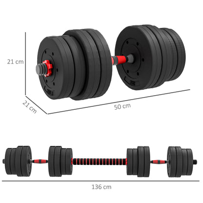 Set 2 Manubri Antiscivolo con 16 Dischi Pesi da 30 kg totali e Connettore, in Acciaio, HDPE e Sabbia, Nero