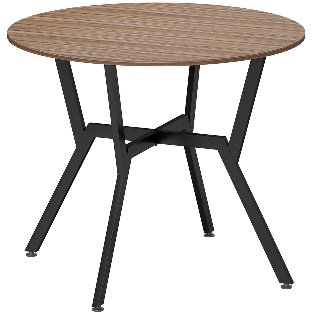 Tavolo Rotondo da Soggiorno per 2 Persone con Sostegno a X, in Legno e Acciaio, 90x76 cm, Nero e Marrone
