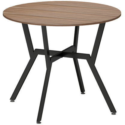 Tavolo Rotondo da Soggiorno per 2 Persone con Sostegno a X, in Legno e Acciaio, 90x76 cm, Nero e Marrone