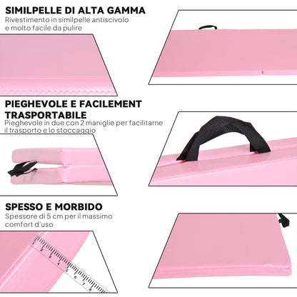 Tappetino da Ginnastica Pieghevole, Materassino Fitness Spesso 5 cm e Antiscivolo, 180x60x5 cm, Rosa