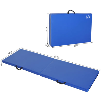 Tappetino da Ginnastica Pieghevole, Materassino Fitness Spesso 5 cm e Antiscivolo, 180x60x5 cm, Blu