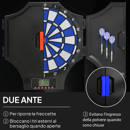 Bersaglio Freccette Elettronico con 6 Freccette e Monitor LCD per 31 Giochi, 83x45x4 cm, Nero e Blu