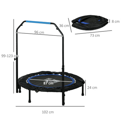Mini Trampolino Fitness 102 cm Pieghevole con Manubrio Regolabile in Altezza, Blu