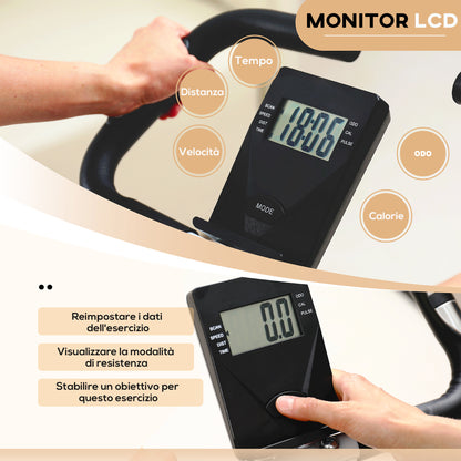 Cyclette Pieghevole Magnetica 8 Livelli, Display LCD, Rotelle e Sellino Regolabile, Nero
