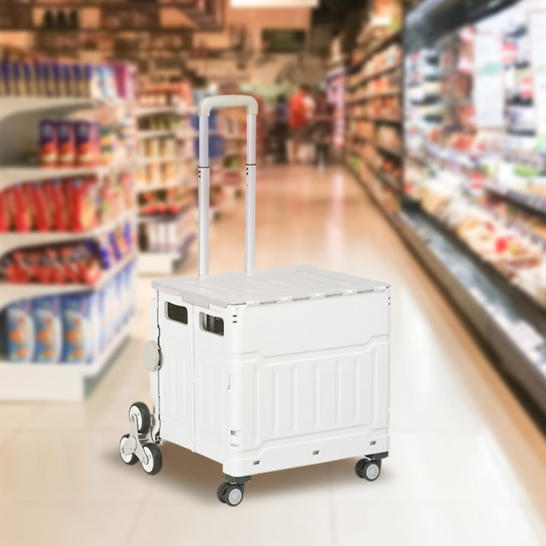 Carrello Spesa Pieghevole, Carrello in Alluminio, Ruote per Scale, Bianco