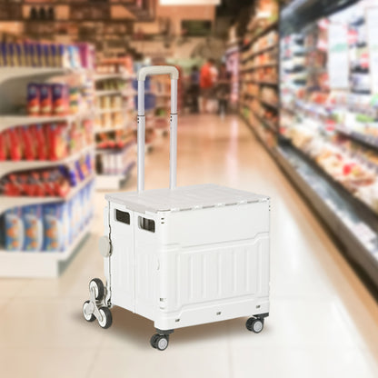 Carrello Spesa Pieghevole, Carrello in Alluminio, Ruote per Scale, Bianco