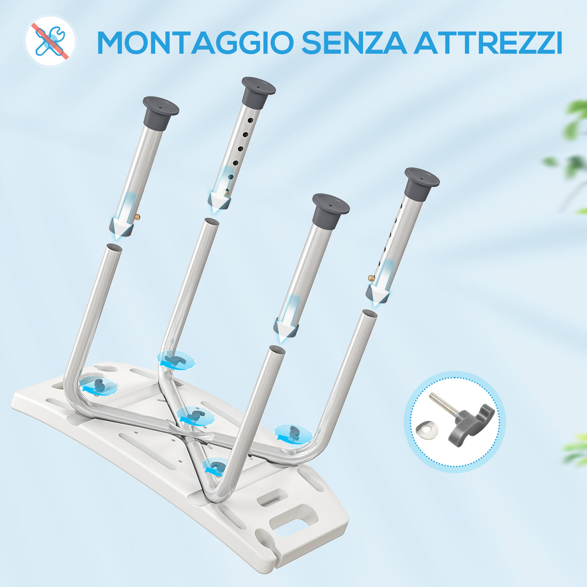 Sgabello da Doccia in Lega di Alluminio e Plastica Antiscivolo, Altezza Regolabile 6 Livelli 39-52cm, Grigio