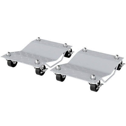 Set di 2 Carrelli Sposta Auto in Metallo Antiscivolo con Ruote Girevoli e Bloccabili, Argento
