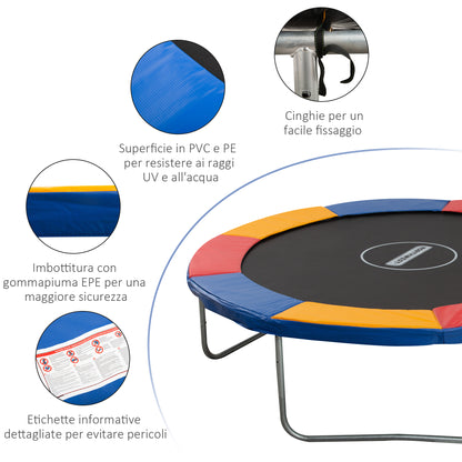 Copertura Tappeto Elastico 305x1.5 cm Pieghevole e Portatile, Protezione Trampolino da Giardino in Plastica, PE e Schiuma EPE, Nessun Foro per Palo, Rosso, Blu e Giallo