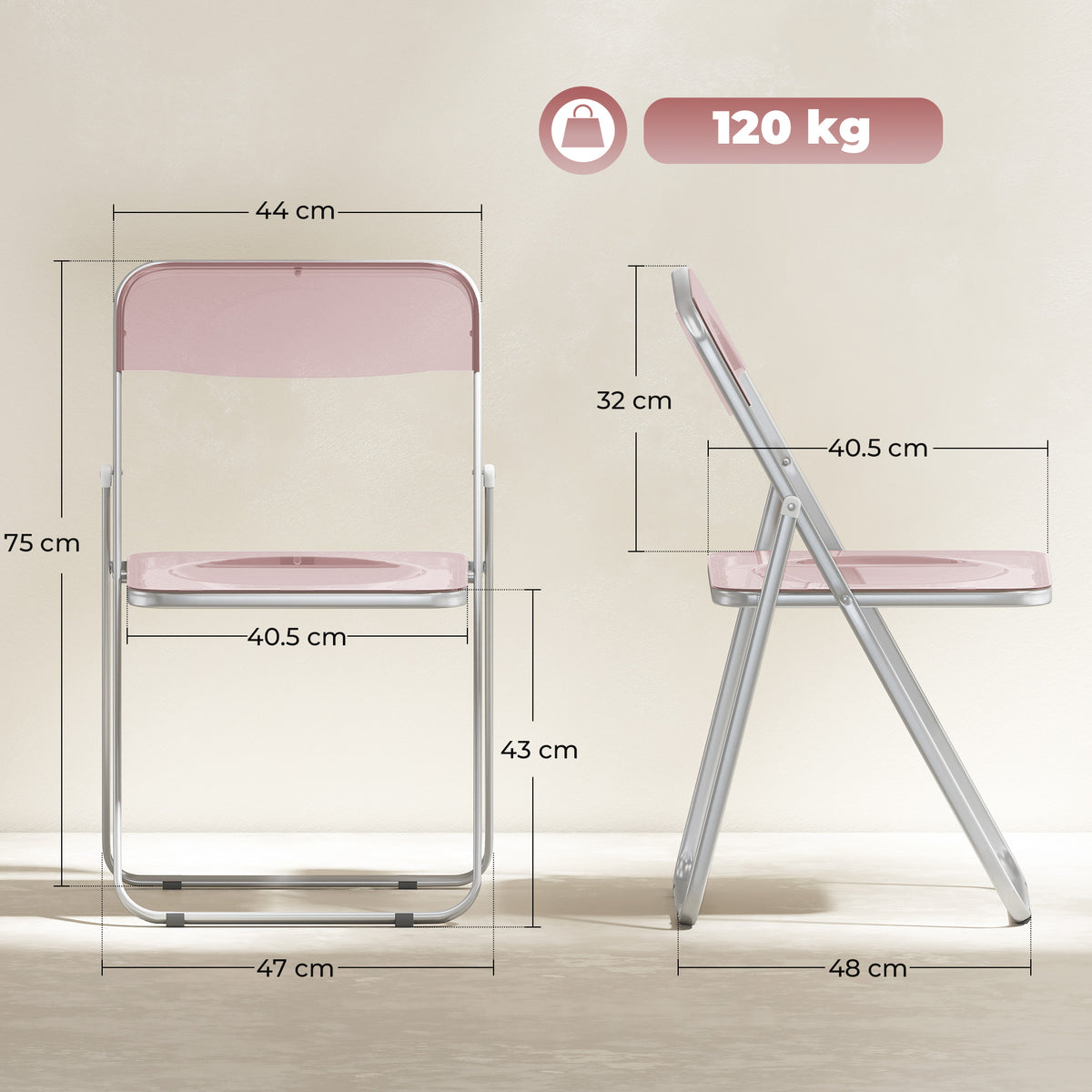 Set da 4 Sedie Pieghevoli in Acrilico Trasparenti, Rosa
