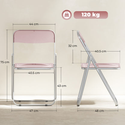Set da 4 Sedie Pieghevoli in Acrilico Trasparenti, Rosa