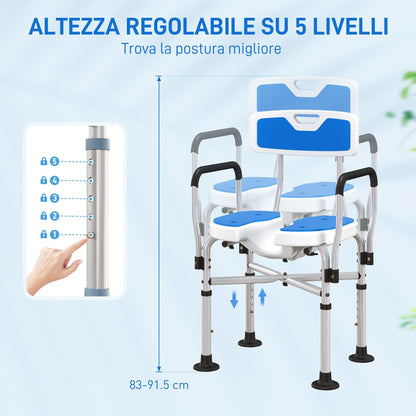 Sedia da Doccia con Seduta Scanalata, Altezza Regolabile e Piedini Antiscivolo, Blu