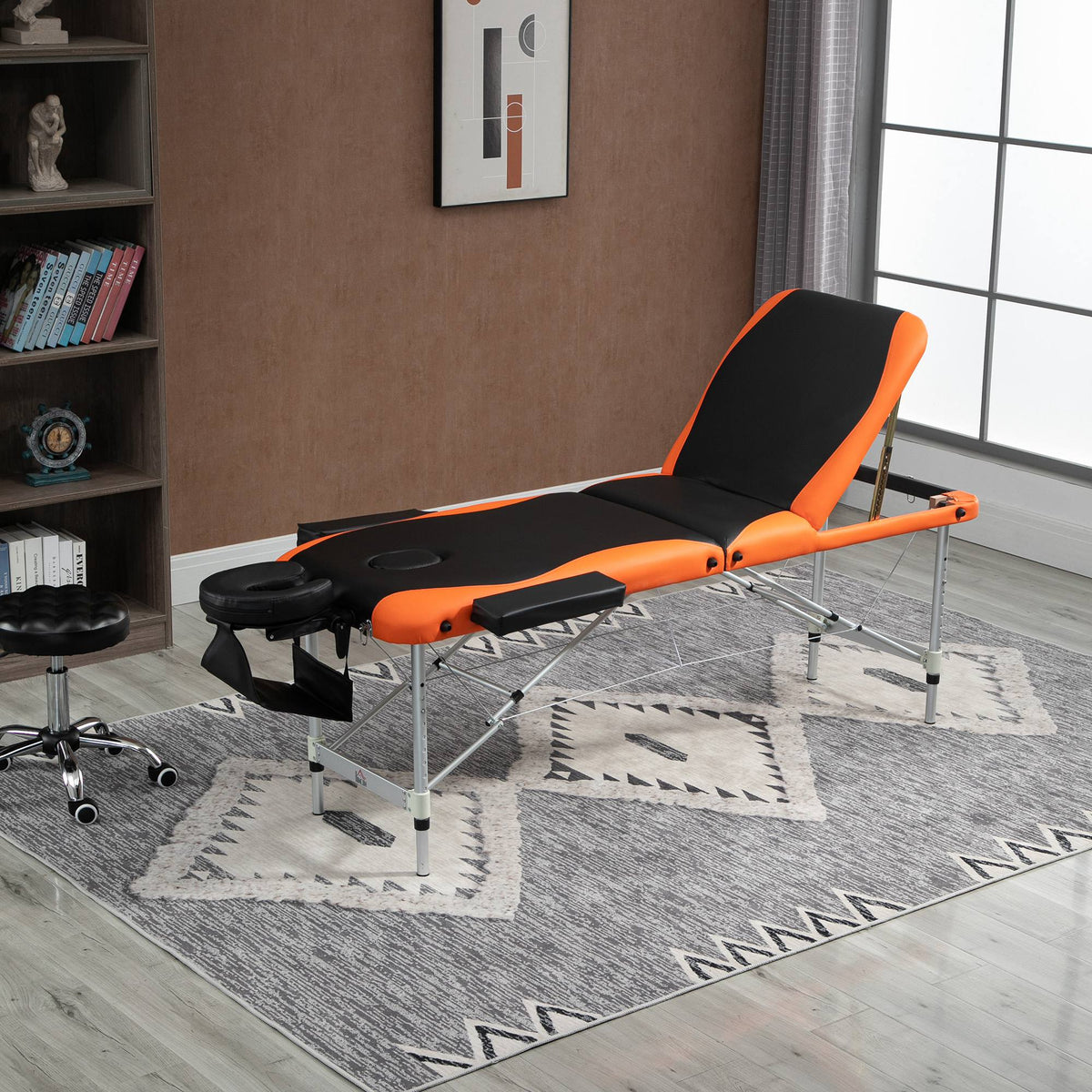 Lettino da Massaggio Pieghevole ad Altezza Regolabile, Lettino Professionale per Massaggi in Alluminio e Plastica, 215x81x61-84 cm, Nero e Arancione