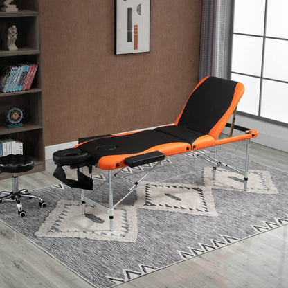 Lettino da Massaggio Pieghevole ad Altezza Regolabile, Lettino Professionale per Massaggi in Alluminio e Plastica, 215x81x61-84 cm, Nero e Arancione
