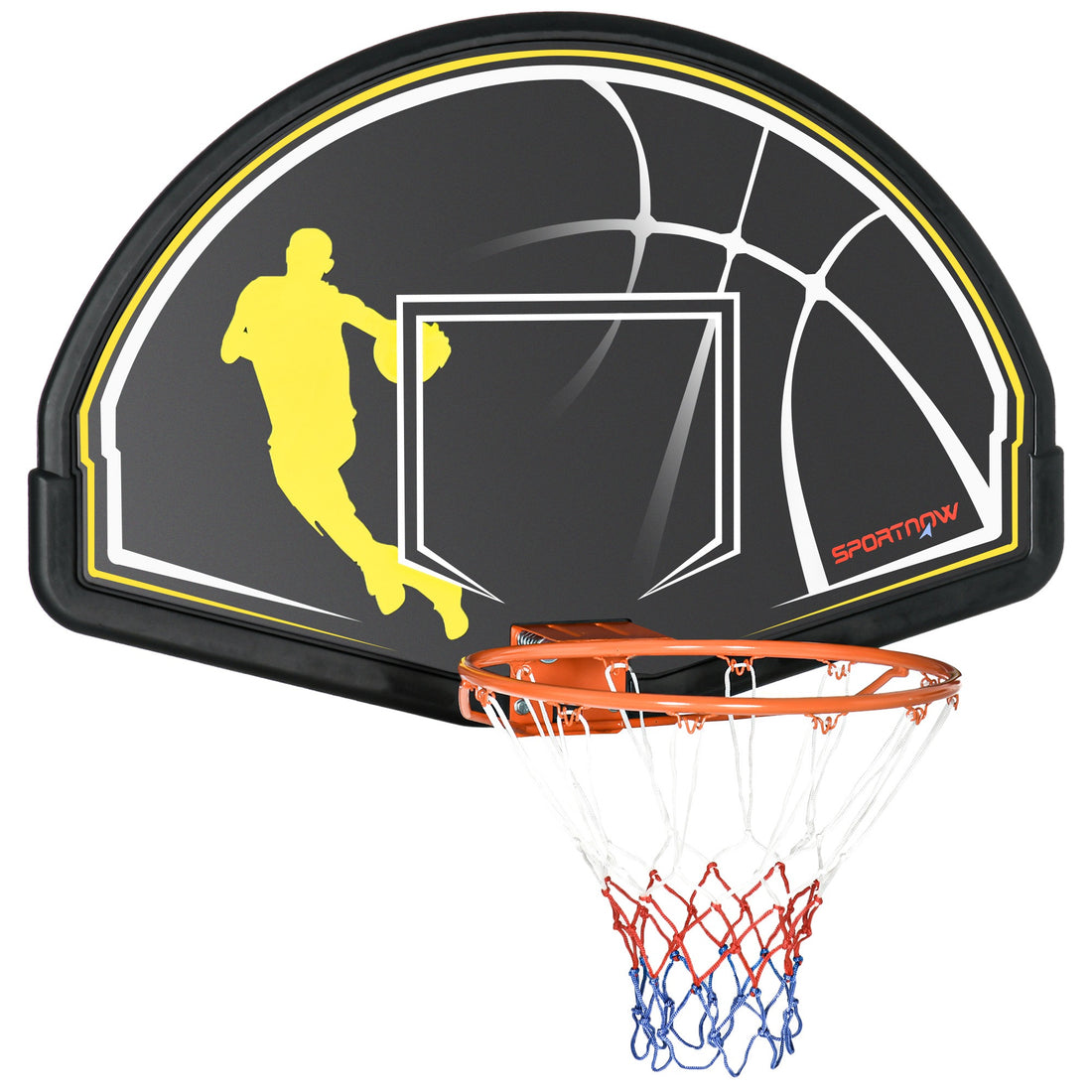 Canestro Basket per Bambini e Adulti da Indoor e Outdoor in Acciaio e PE, 110x90x70 cm, Nero e Giallo