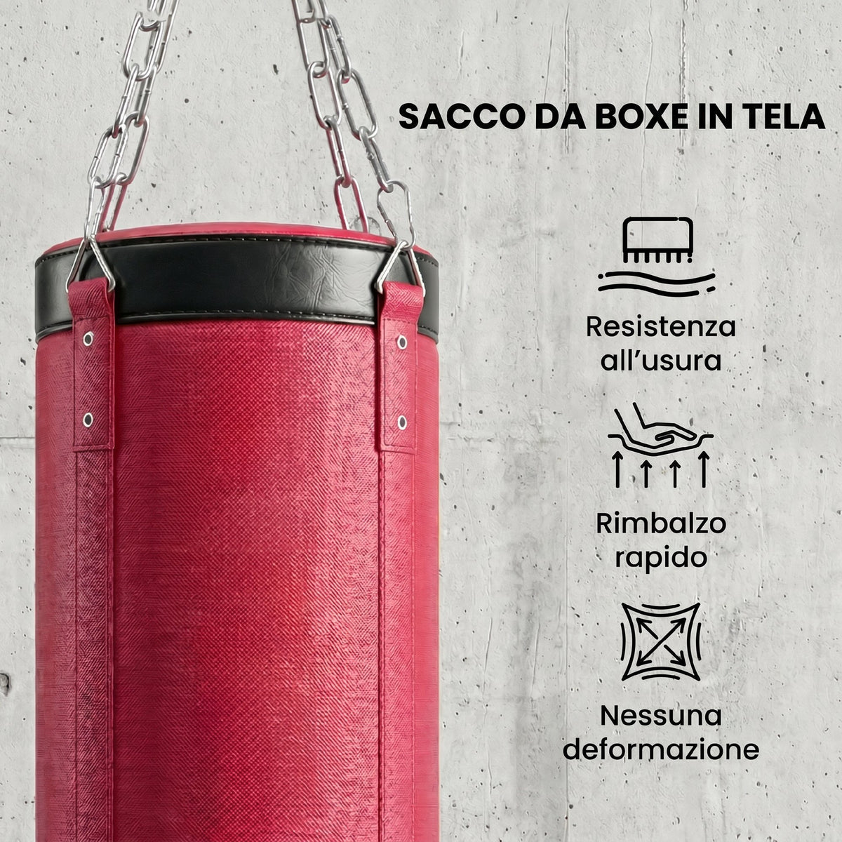 Supporto Sacco Boxe Regolabile con Base Triangolare e Sacco da Boxe, in Acciaio e Tela, 175x91x185-231 cm, Rosso
