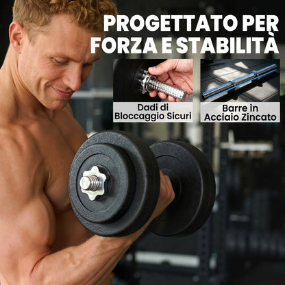 Set 12 Manubri Palestra da 50kg (8x5kg, 4x1.5kg), in Acciaio e Plastica PE, Nero