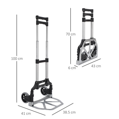 Carrello Portapacchi Pieghevole max 70kg con Maniglie Telescopiche e Altezza Regolabile, 41x38.5x100 cm, Argento