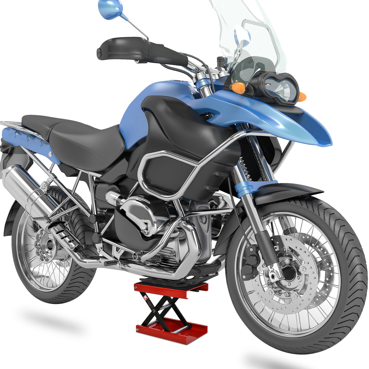 Cavalletto Alzamoto, Sollevatore per Moto in Acciaio Rosso e Nero, Pieghevole e Antiscivolo 41.5 x 23.5 x 10-37cm