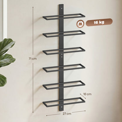 Portabottiglie da Parete in Acciaio per 6 Bottiglie di Vino, Cucina e Sala, 27x10x71 cm, Nero