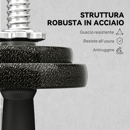Set Pesi e Bilanciere da 20kg con Impugnature Antiscivolo, 8 Dischi Pesi, Barra Bilanciere e 2 Barre Manubri in Acciaio