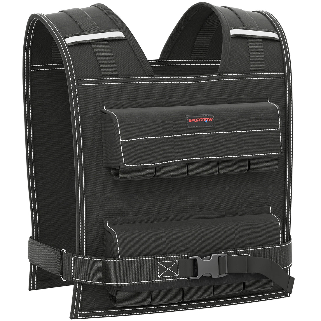 Gilet Zavorrato Regolabile 20kg con 20 Pesi, Gilet con Strisce Catarifrangenti, 50x40 cm, Nero