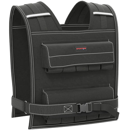 Gilet Zavorrato Regolabile 20kg con 20 Pesi, Gilet con Strisce Catarifrangenti, 50x40 cm, Nero
