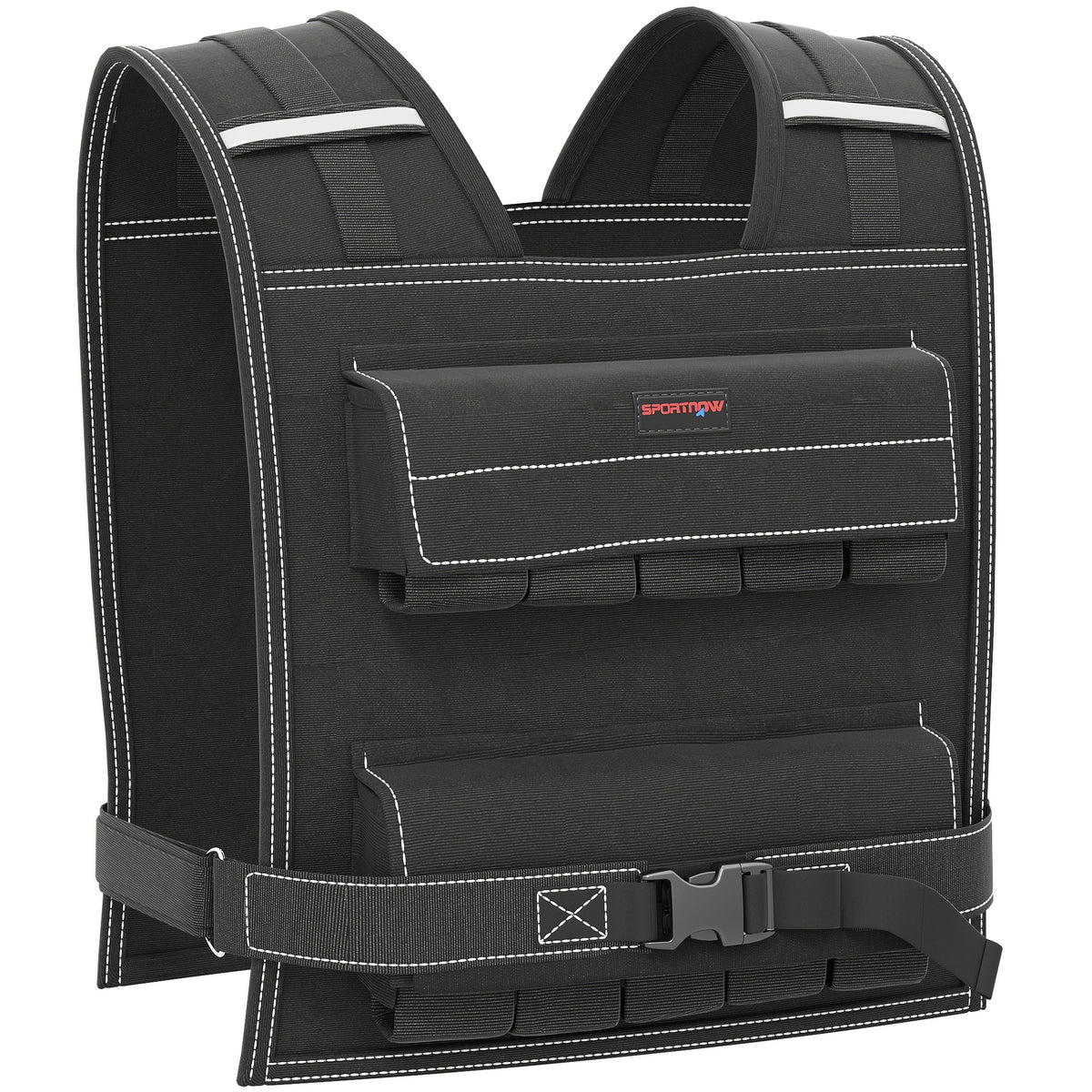 Gilet Zavorrato Regolabile 20kg con 20 Pesi, Gilet con Strisce Catarifrangenti, 50x40 cm, Nero
