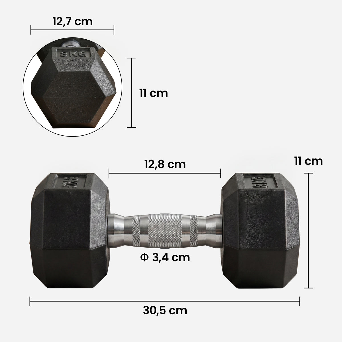 Set di Manubri Palestra, 2x8 kg, con Impugnatura Antiscivolo, Allenamento Forza Fitness Casa, Nero