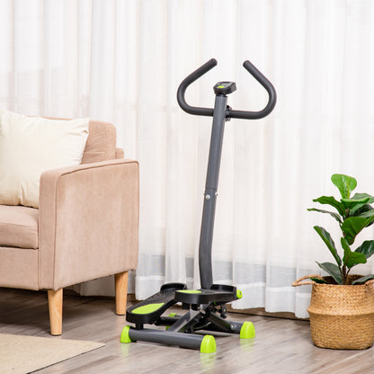 Stepper con Manubrio, Pedali Antiscivolo e Monitor LCD, in Acciaio e ABS, 55x44x108 cm, Nero Grigio e Verde