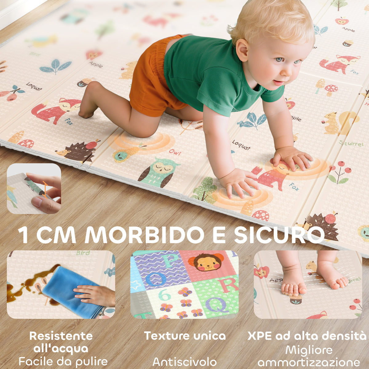 Tappeto per Bambini 0-3 Anni con Numeri e Lettere e Superficie Impermeabile, in XPE Multicolore, 180x150x1 cm