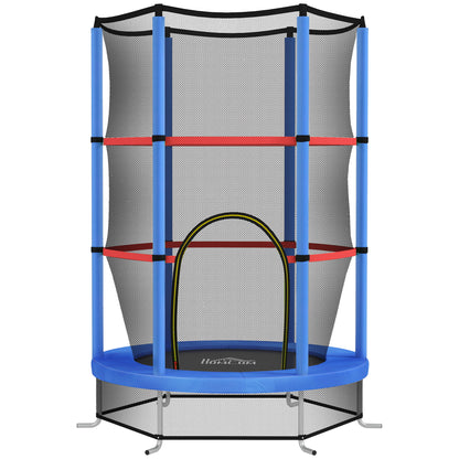 Tappeto Elastico per Bambini 3-6 Anni con Rete di Protezione, 6 Colonne e 3 Ingressi, 140x190 cm, Blu e Nero