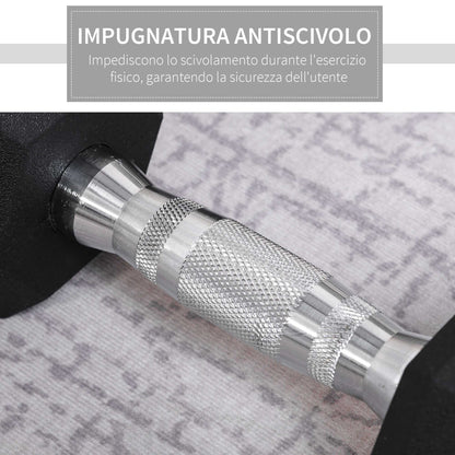 Set di 2 Manubri da 4 kg Esagonali con Presa Antiscivolo e Rivestimento in Gomma, Nero