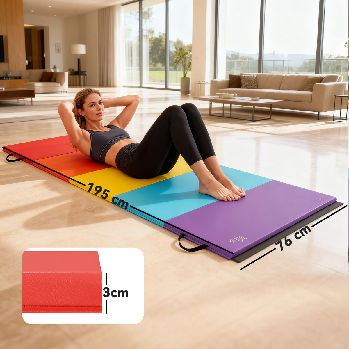 Tappetino Fitness per Palestra e Casa, 5 Pannelli Pieghevoli, 195x76x3cm