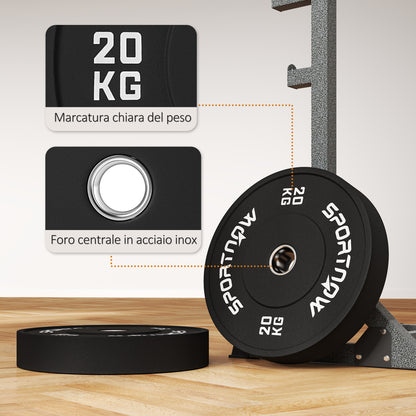 Set 2 Dischi Pesi da 20kg in Gomma con Foro da 2"/5 cm per Manubri e Bilancieri, Nero