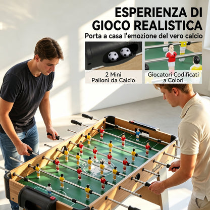 Calcio Balilla con 22 Giocatori, Palline e Segnapunti Manuale, Rovere e Giallo
