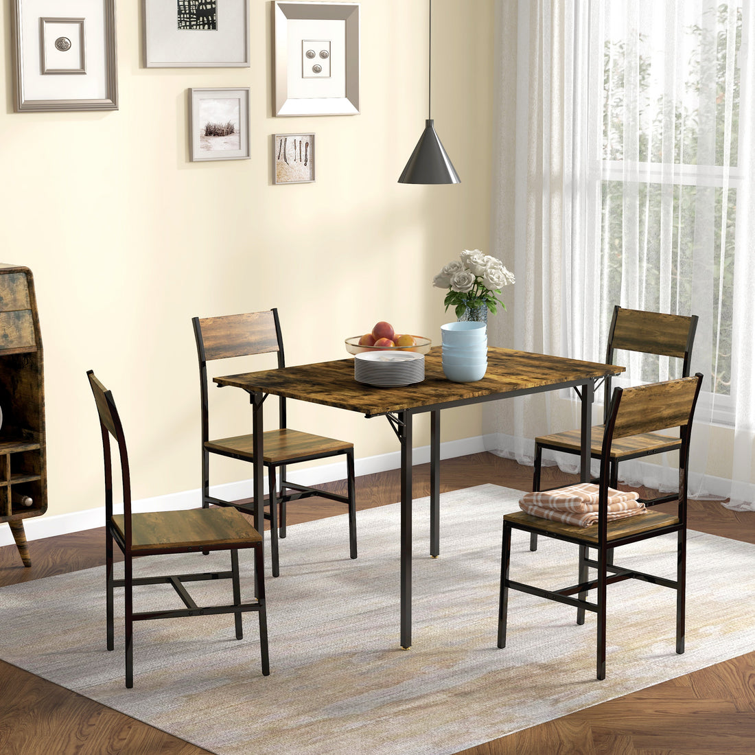 Tavolo da Pranzo a Ribalta stile Industriale per 2-4 Persone in Legno e Metallo, 120x79x79 cm, Marrone Rustico