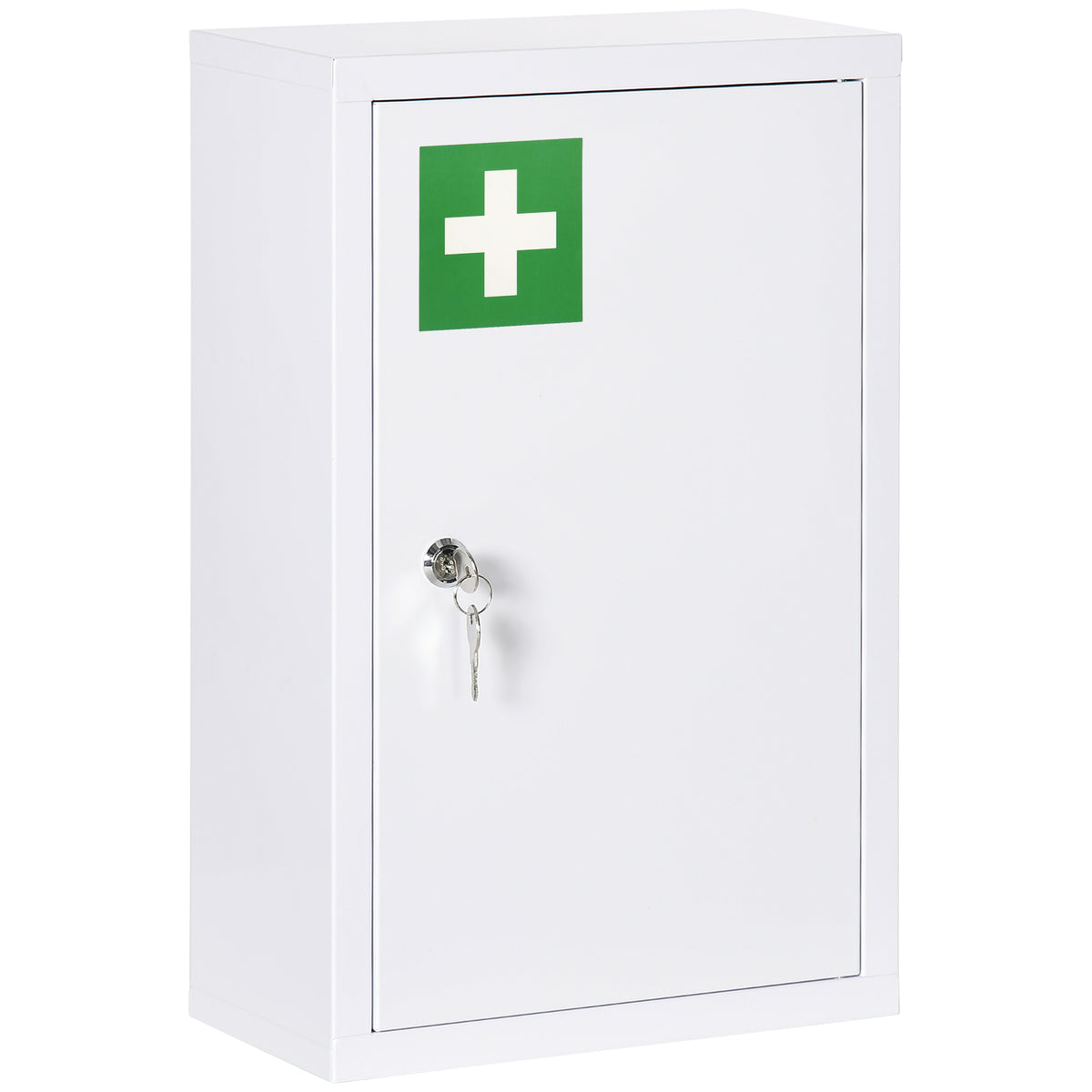 Armadietto Medicinali a 3 Ripiani con Serratura e 2 Chiavi, in Acciaio, 30x14x46 cm, Bianco