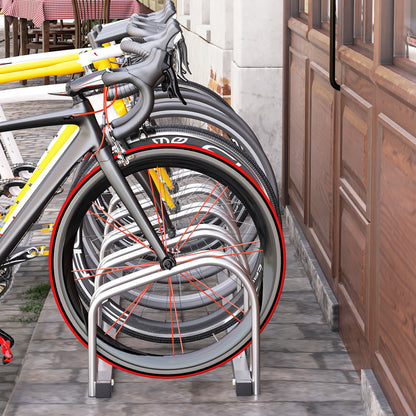 Rastrelliera Portabiciclette Parcheggio per 5 Biciclette in Acciaio, 1453327 cm, Argento