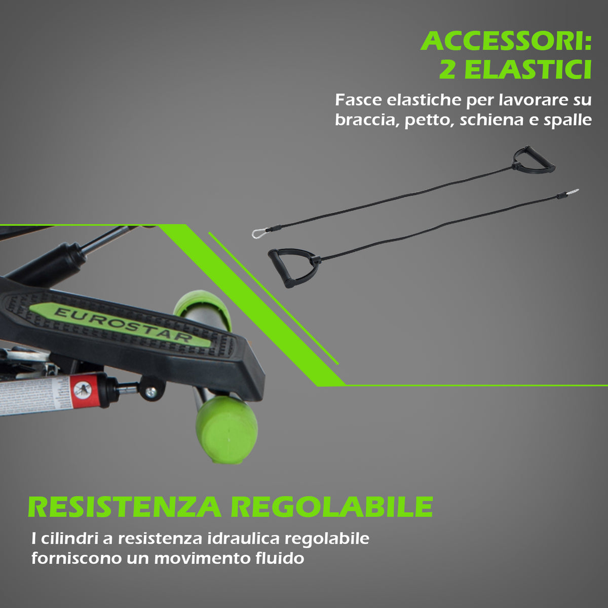 Stepper Professionale con Manubrio e Corde in Acciaio per Allenamento a Casa, 40 x 40 x 118cm, Nero
