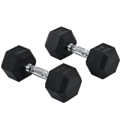 Set di Manubri Palestra, 2x8 kg, con Impugnatura Antiscivolo, Allenamento Forza Fitness Casa, Nero