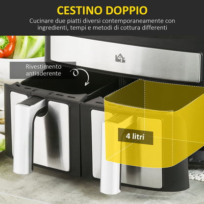 Friggitrice ad Aria 8L con Timer e Temperatura Regolabile, in Acciaio e Plastica, 38.8L x 36.3x31.1 cm, Nero