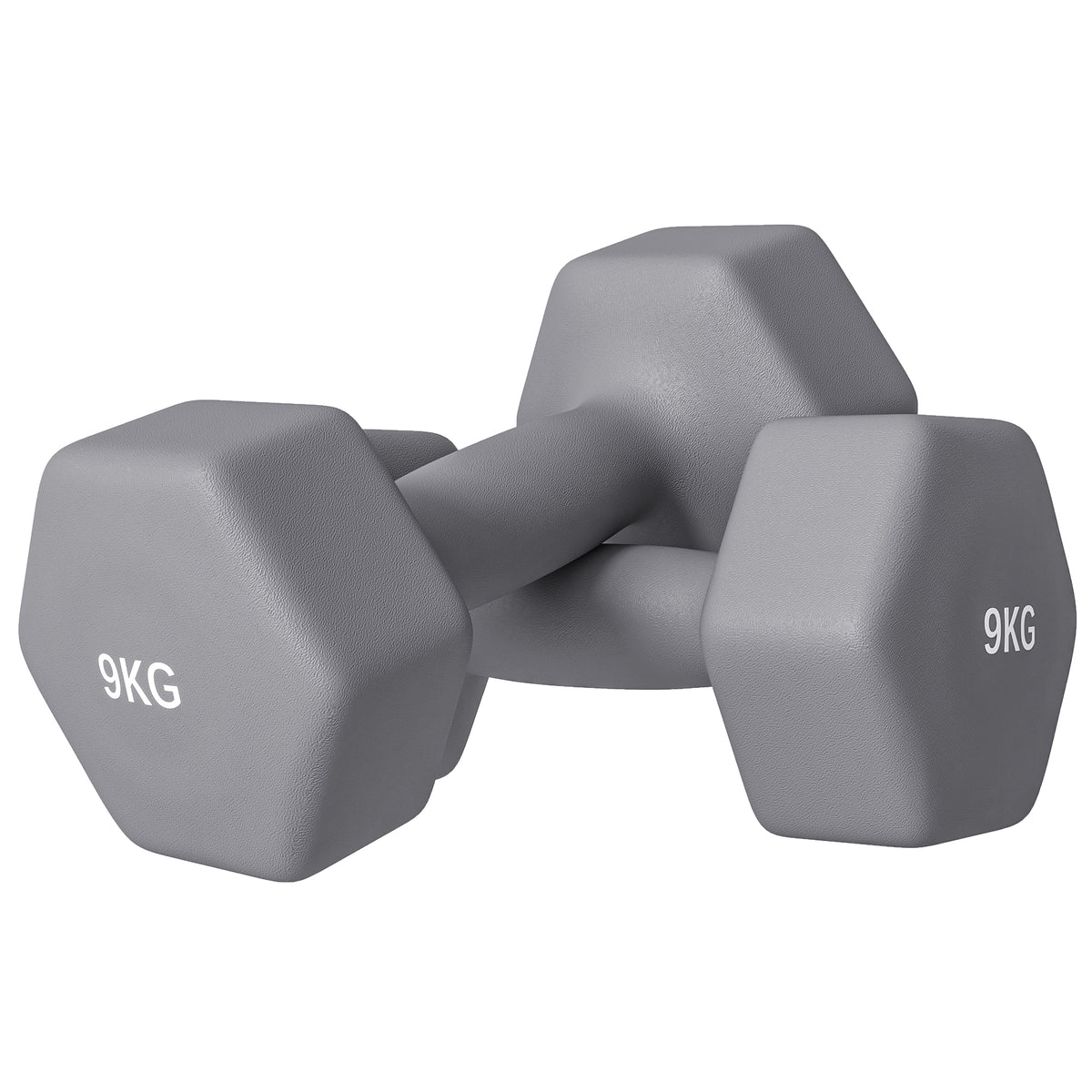 Set 2 Manubri Esagonali da 9 kg in Metallo e Plastica con Impugnatura Antiscivolo, 25x11x11cm, Grigio